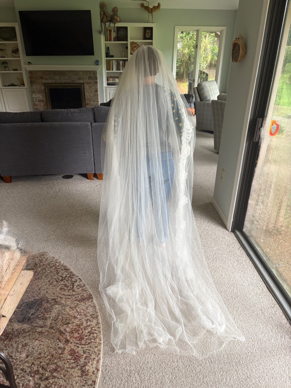 Vintage Lace Cathedral Wedding Veil Romantic Bridal Veil Long Train White - Picture 6 of 7